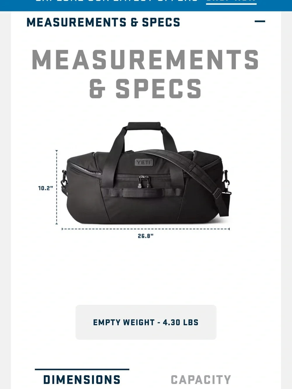 Yeti Black Duffel with Shoulder Strap
